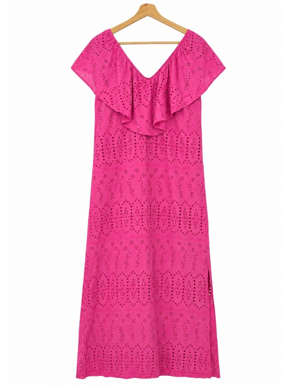 Tuckernuck Pink Eyelet Ruffle Midi Dress Cotton Resort Size Small - Picture 3 of 15
